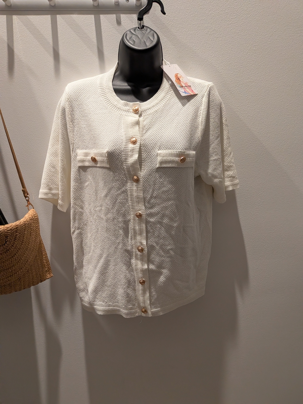Ivory Knit Short Sleeve Button Cardigan